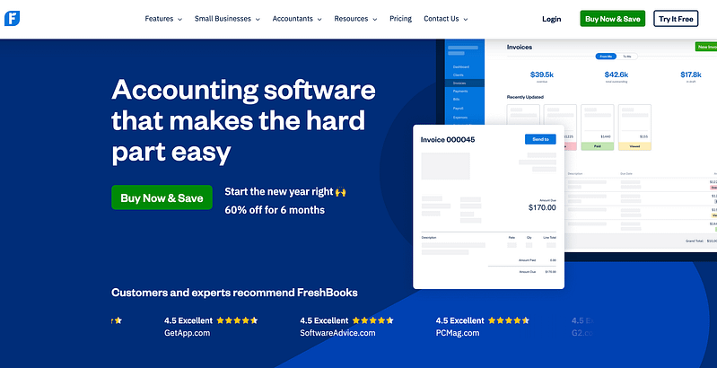Screenshot of accounting software company website